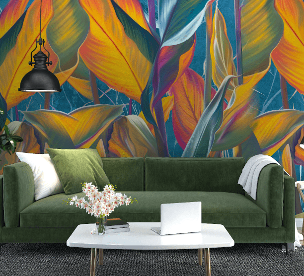 Amazoncom Murwall Forest Wallpaper Tropical Leaf Wall Mural Exotic Jungle  Wall Print Natural Home Decor Cafe Design Living Room Bedroom  Handmade  Products